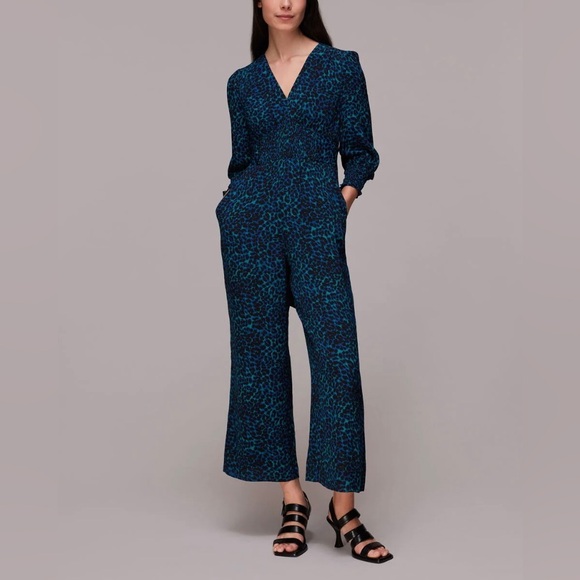 Whistles Pants - Whistles Leopard Print Jumpsuit Women Size 14 Teal Navy
